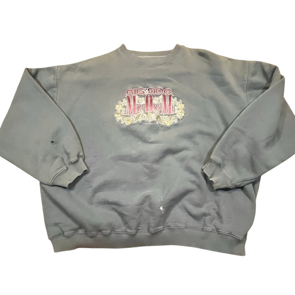Big Dogs Must Obey Me‎ Blue Crewneck Sweatshirt Women 1X Embroidered Graphic